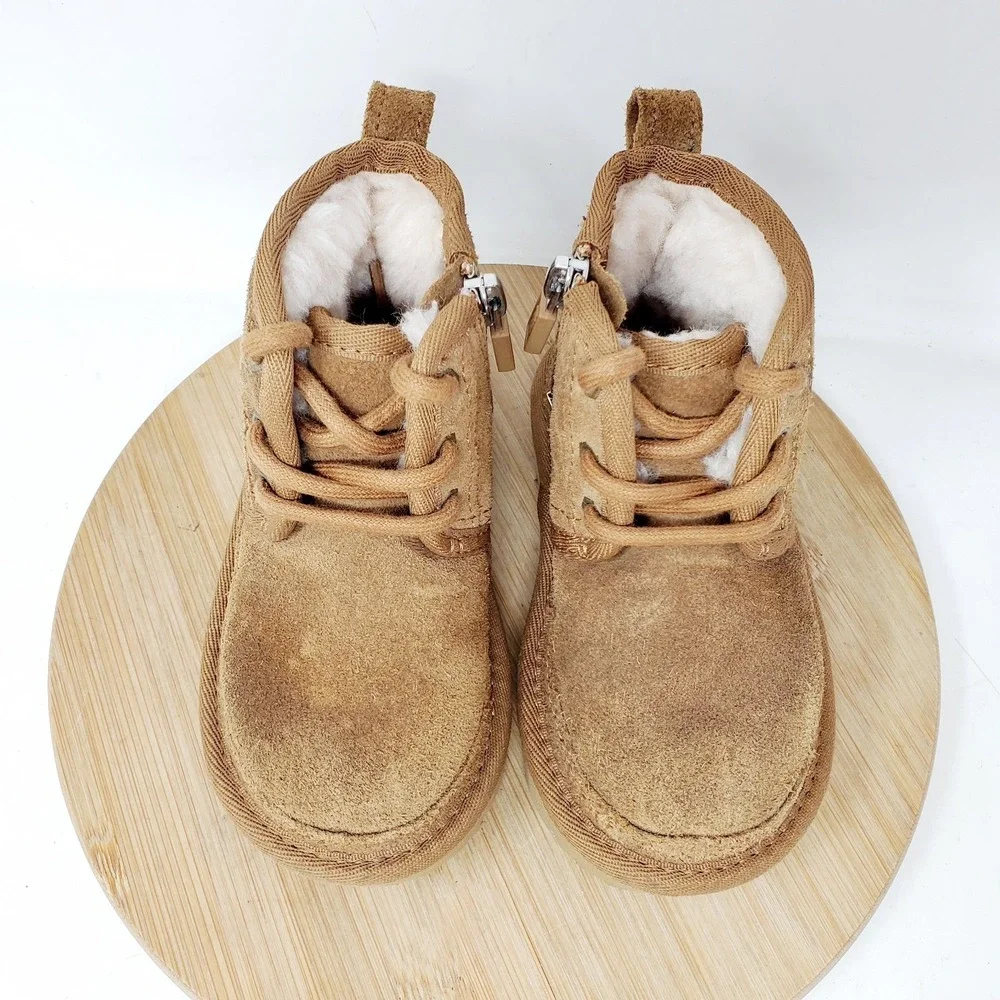 UGG Boots Kids 7 Neumel Brown Suede Shearling Chukka Shoes Little Boy‎ Toddler